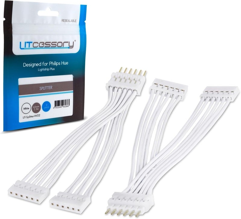 Litcessory Splitter for Philips Hue/WiZ Lightstrip (2 Pack, White - STANDARD 6-PIN V3 / WiZ Lightstrip) - Image 1
