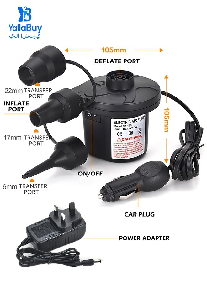YallaBuy Electric Air Mattress Pump With 3 Nozzles, Portable Quick Inflate & Deflate Air Pump for Camping, Air Beds, Boats and Inflatables - Image 3