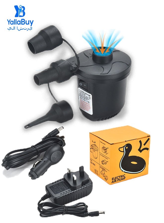 YallaBuy Electric Air Mattress Pump With 3 Nozzles, Portable Quick Inflate & Deflate Air Pump for Camping, Air Beds, Boats and Inflatables - Image 1
