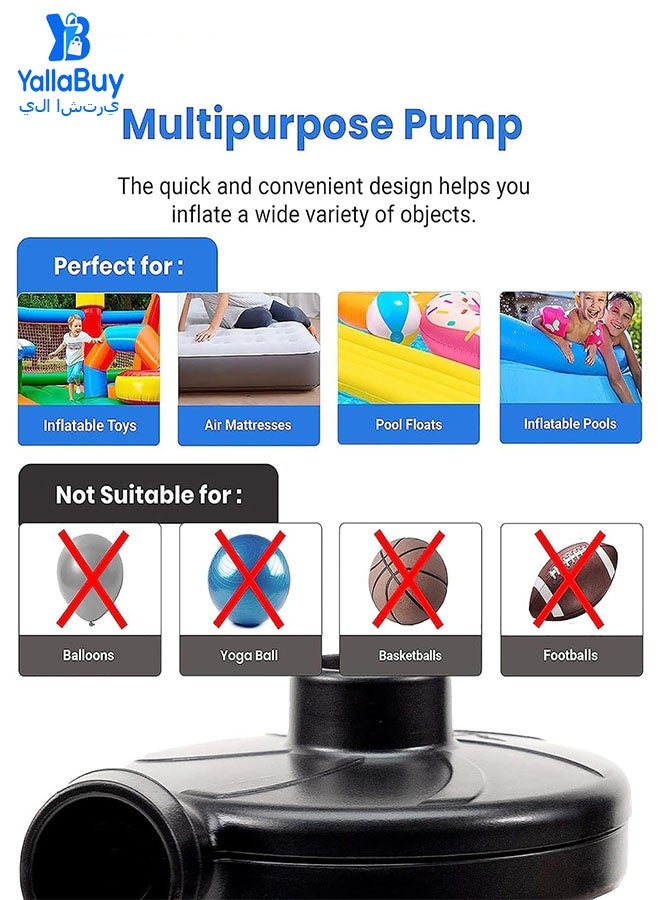 YallaBuy Electric Air Mattress Pump With 3 Nozzles, Portable Quick Inflate & Deflate Air Pump for Camping, Air Beds, Boats and Inflatables - Image 4