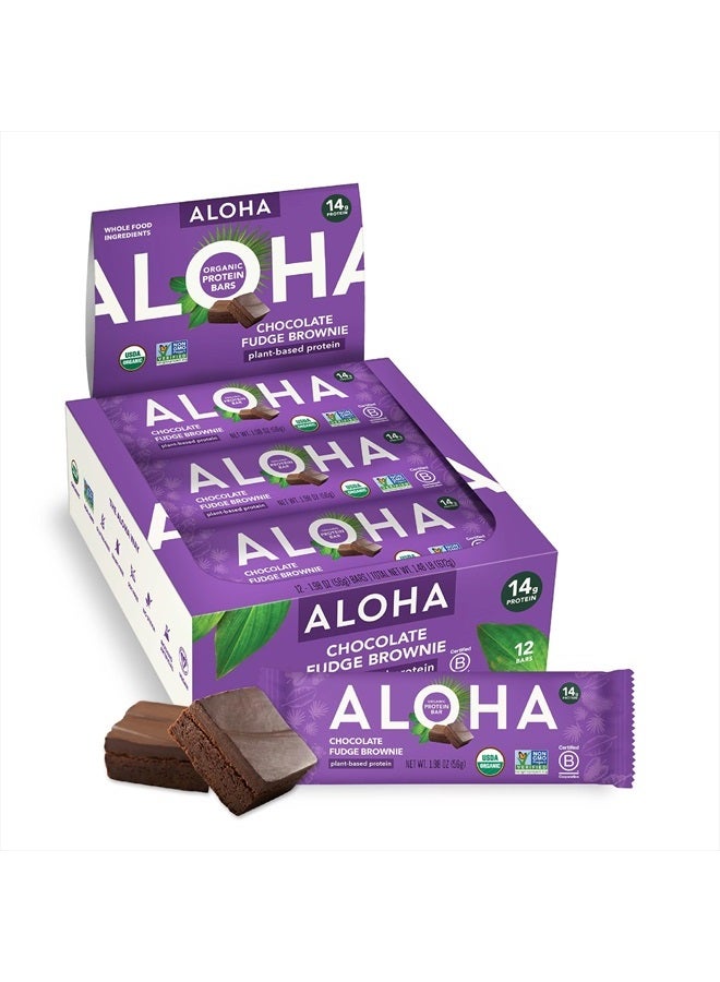 ALOHA Organic Plant-Based Protein Bars Chocolate Fudge Brownie Vegan, Gluten-Free, Paleo, Low-Carb, Non-GMO, Soy-Free, 12 Count  - Image 1