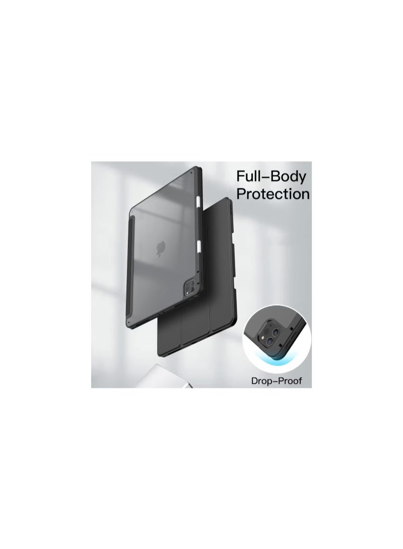 Case for iPad iPad Air 13 Inch Case M2 2024/iPad Pro 12.9 6th/5th/4th Generation 2022/2021/2020 with Pencil Holder, Clear Transparent Back Shell Slim Stand Shockproof Tablet Cover, Auto Wake/Sleep (Black) - Image 3