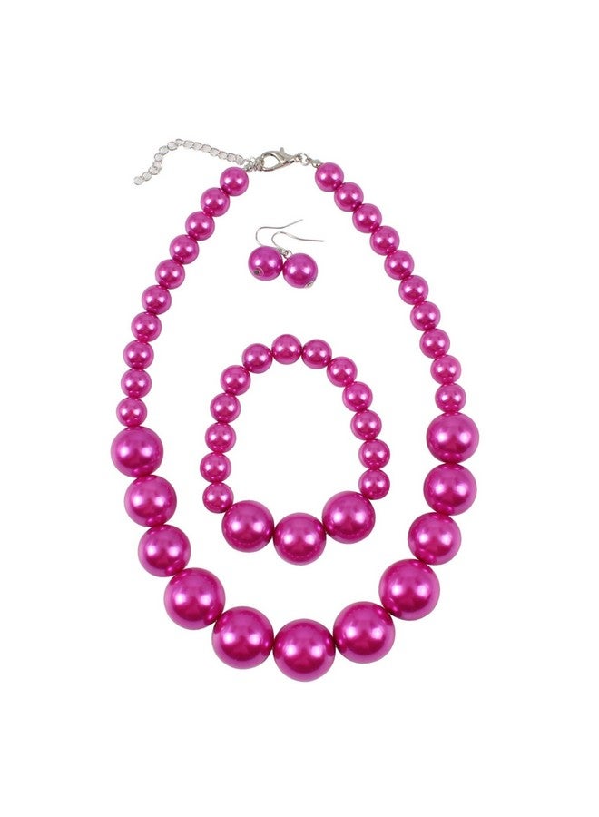 KOSMOS-LI Women'S Large Big Simulated Fuchsia Pearl Statement 19" Necklace Bracelet And Earrings Jewelry Set - Image 1