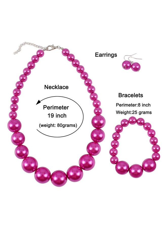 KOSMOS-LI Women'S Large Big Simulated Fuchsia Pearl Statement 19" Necklace Bracelet And Earrings Jewelry Set - Image 3