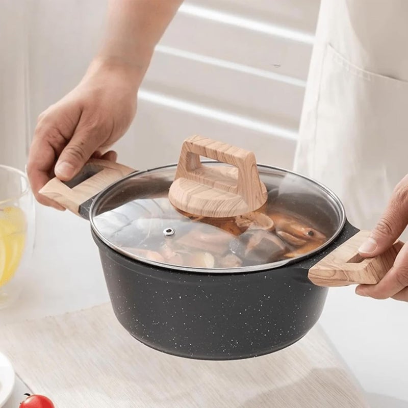 Home Essentials Homeessential Maifan Sauce Pot & Biryani Handi With Glass Lid | 1.5 Liter Non-Stick Saucepan For Soup, Milk & Curry | Induction & Gas Compatible | Healthy Cooking Cookware (Black) - Image 1