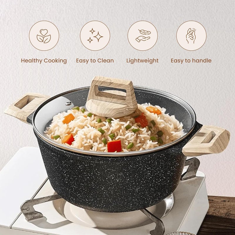 Home Essentials Homeessential Maifan Sauce Pot & Biryani Handi With Glass Lid | 1.5 Liter Non-Stick Saucepan For Soup, Milk & Curry | Induction & Gas Compatible | Healthy Cooking Cookware (Black) - Image 5