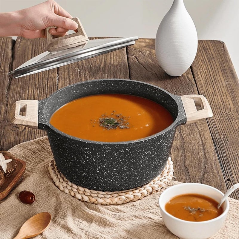 Home Essentials Homeessential Maifan Sauce Pot & Biryani Handi With Glass Lid | 1.5 Liter Non-Stick Saucepan For Soup, Milk & Curry | Induction & Gas Compatible | Healthy Cooking Cookware (Black) - Image 2