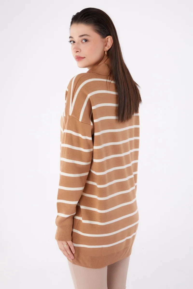 Tofisa Plain Shirt Collar Women's Mink Necklace Knit Tunic - 26422