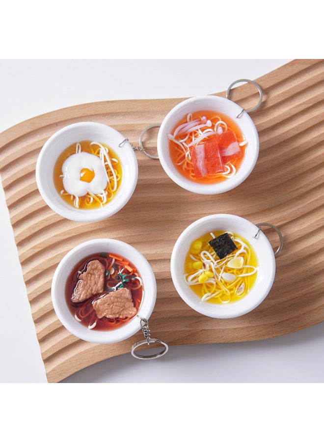إسكدنيا Simulation Food Model Handmade Lamen Noodles Bowl Noodles Keychain Pendant Fun Food Play School Bag Hanging Doll Machine Toy-Color:Ham Fish Plate-Dimensions:6.5cm Diameter - Image 2