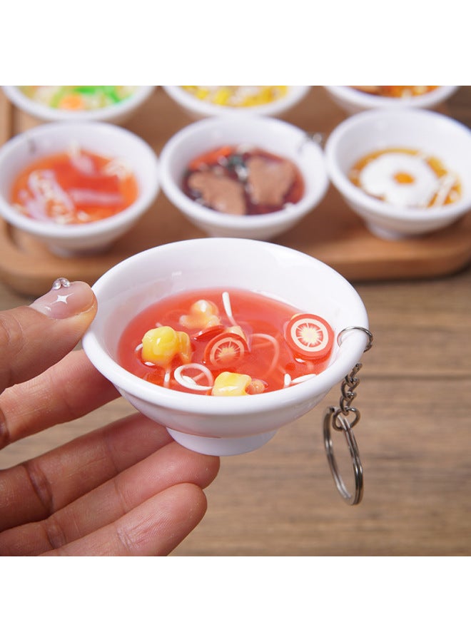 إسكدنيا Simulation Food Model Handmade Lamen Noodles Bowl Noodles Keychain Pendant Fun Food Play School Bag Hanging Doll Machine Toy-Color:Ham Fish Plate-Dimensions:6.5cm Diameter - Image 4