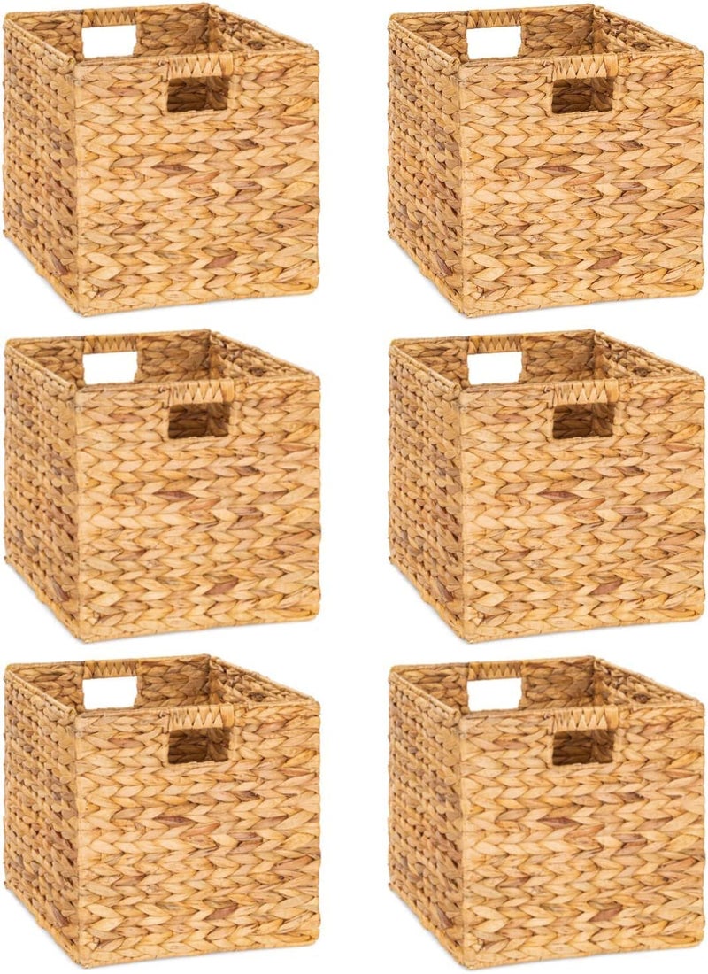 M4DECOR 10.5 x 10.5in Wicker Storage Baskets for Shelves, Water Hyacinth Storage Baskets, Woven Baskets for Storage, Wicker Storage Basket for Bedroom, Living Room (6 Packs 10.5x10.5in) - Image 1