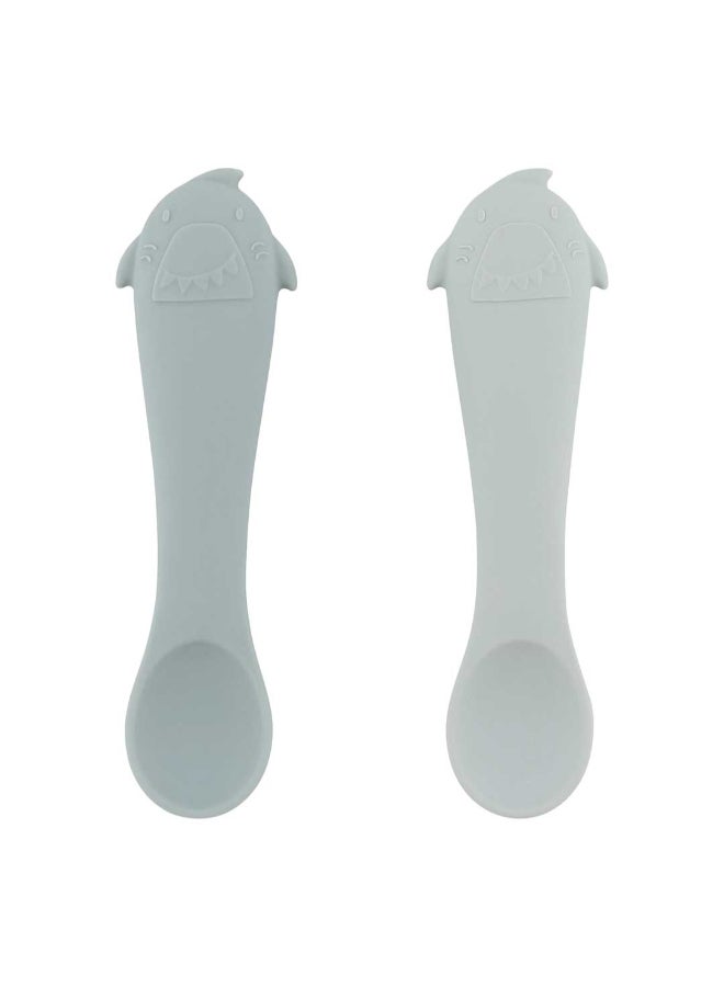 Trixie First Baby Silicone Feeding Spoon - Pack of 2 - Mr. Shark - Image 1