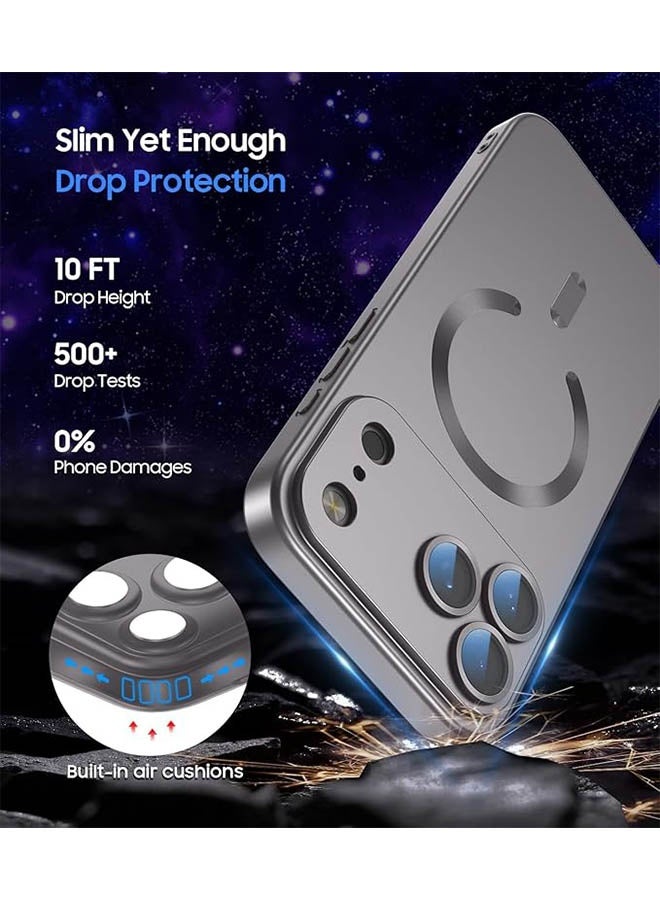 Magnetic Case for iPhone 17 Pro Max, [MagSafe Compatible][Built-in Camera Lens Protector][Light Slim] Soft Silicone Bumper Shockproof Metallic Luster Phone Case for iPhone 17 Pro Max 6.9 inch, Grey - Image 4