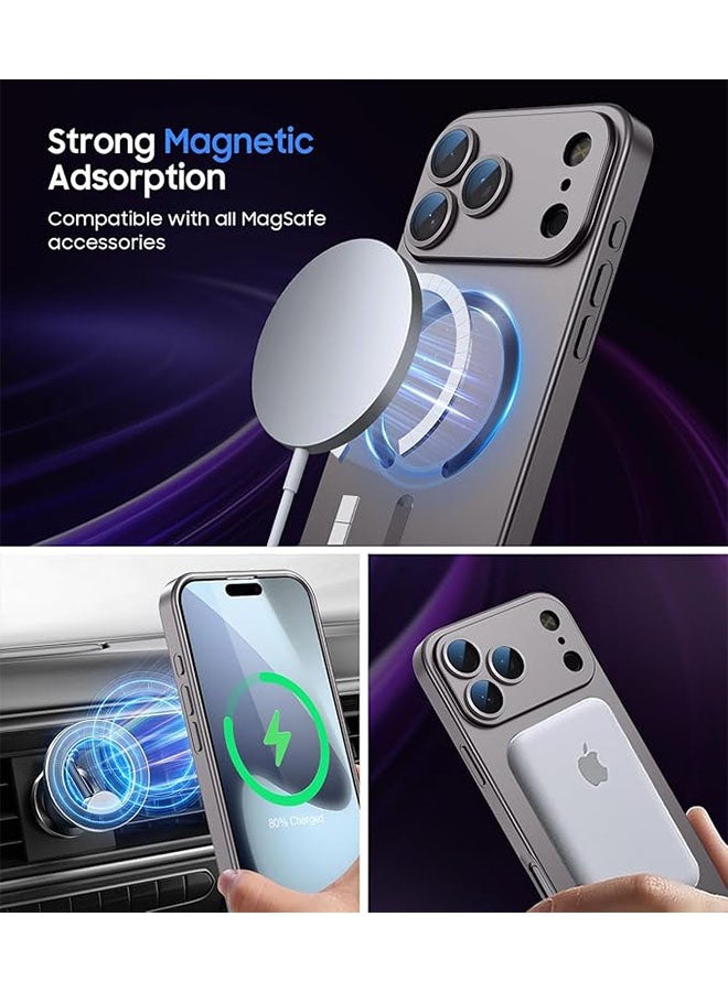 Magnetic Case for iPhone 17 Pro Max, [MagSafe Compatible][Built-in Camera Lens Protector][Light Slim] Soft Silicone Bumper Shockproof Metallic Luster Phone Case for iPhone 17 Pro Max 6.9 inch, Grey - Image 2