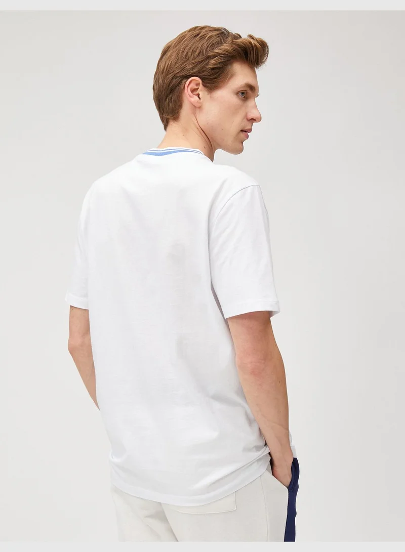 KOTON Varsity T-Shirt Crew Neck Embroidered Applique Detailed