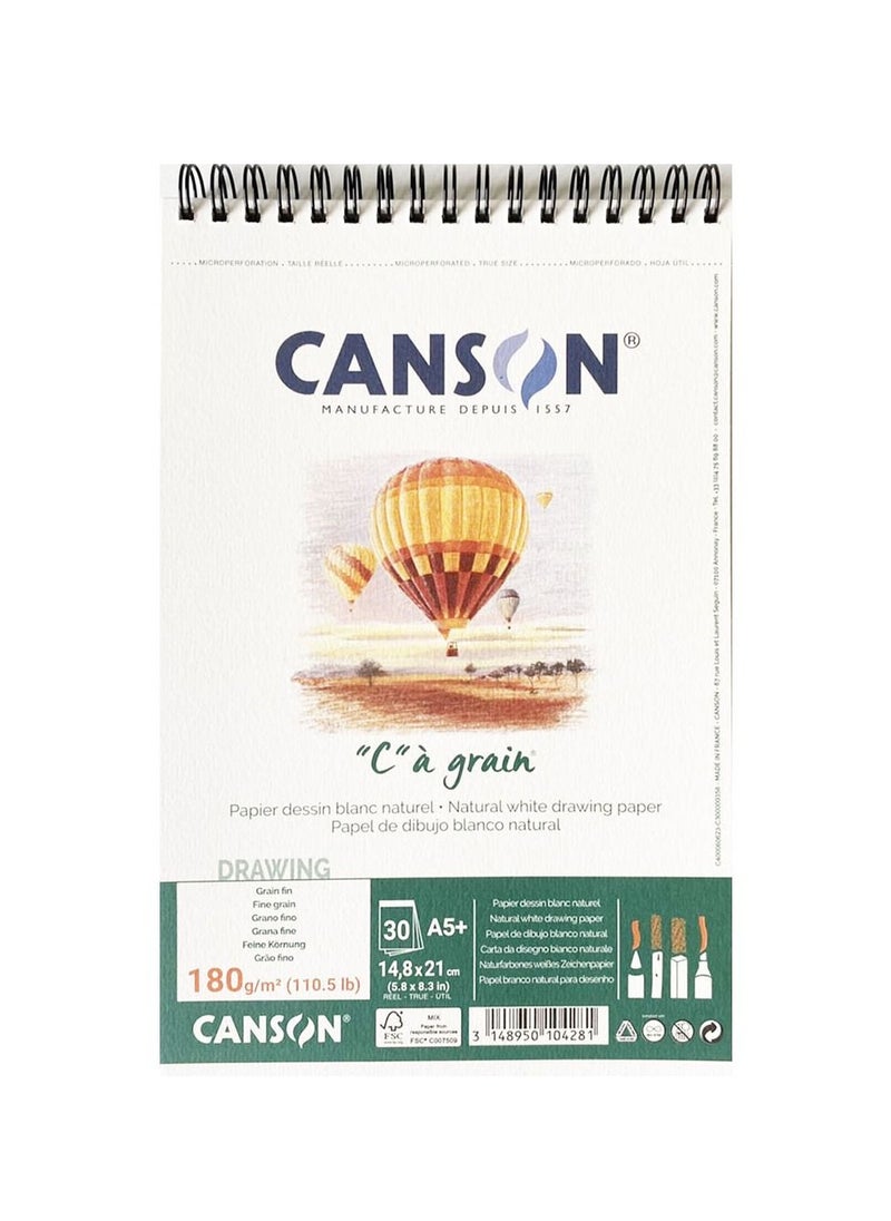 CANSON - Canson C a Grain Drawing Paper Pad Natural White 30 Sheets A5+ - Image 1