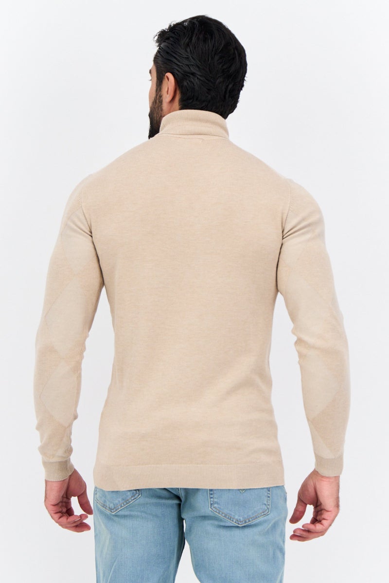 Sorbino Men Turtle Neck Argyle Pattern Long Sleeves Sweater, Tan - Image 3
