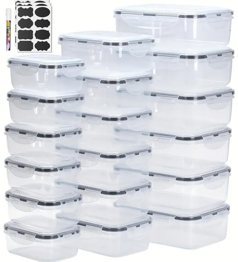 Premify 18pcs Food Storage Container Set with Locking Lids  20 Labels Large Rectangular Space Saving Airtight Plastic Meal Prep Containers for Kitchen  Fridge BPAFree  Microwave Safe