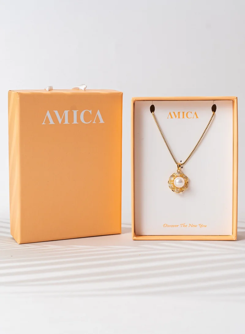 AMICA Embellished Pearl Flower Pendant Necklace