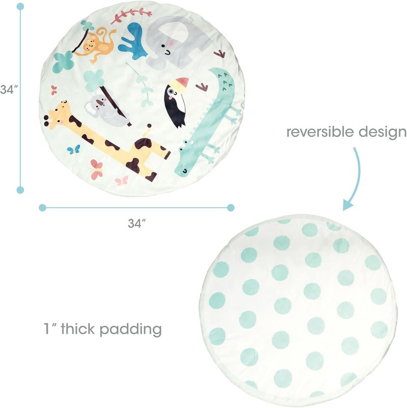 pearhead All season compatible build Plush Baby Mat, Jungle Animals Infant Mat, Reversible Polka Dot Play Mat, Soft, Portable and Washable Baby Tummy Time and Play Gym Mat Simple multi-color universal build - Image 2