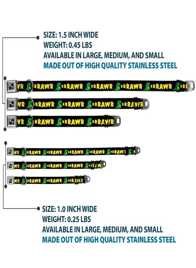 Buckle Down Buckle-Down Dog Collar Seatbelt Buckle Rrrawr Dinosaur Black Green Yellow, Multicolor, 1.5" Wide - Fits 13-18" Neck - Small (DC-W31825-WS) - Image 3