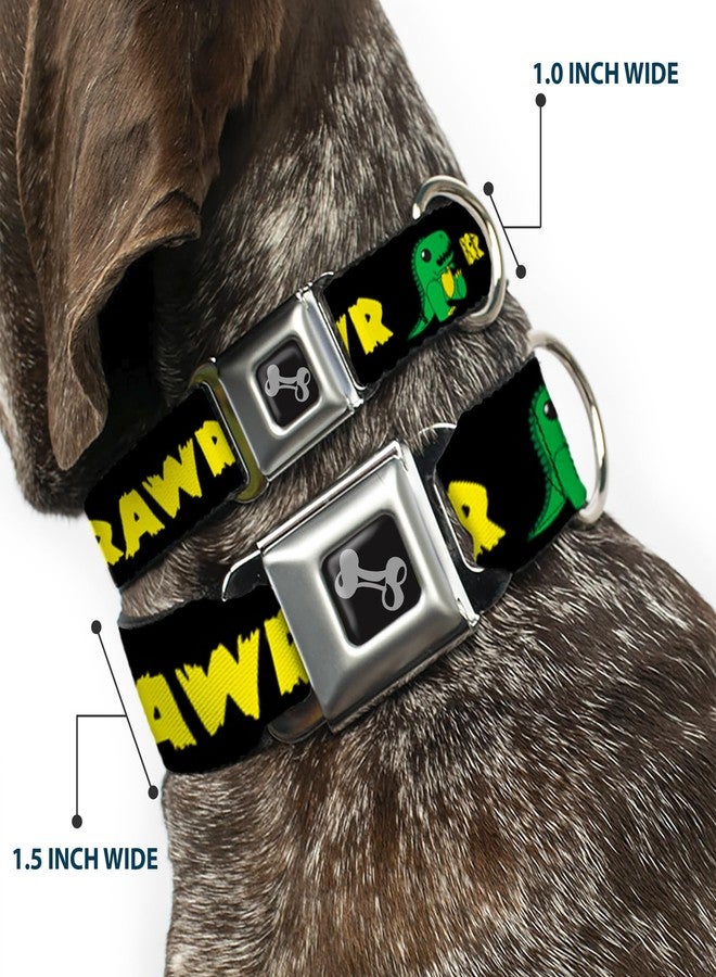 Buckle Down Buckle-Down Dog Collar Seatbelt Buckle Rrrawr Dinosaur Black Green Yellow, Multicolor, 1.5" Wide - Fits 13-18" Neck - Small (DC-W31825-WS) - Image 2