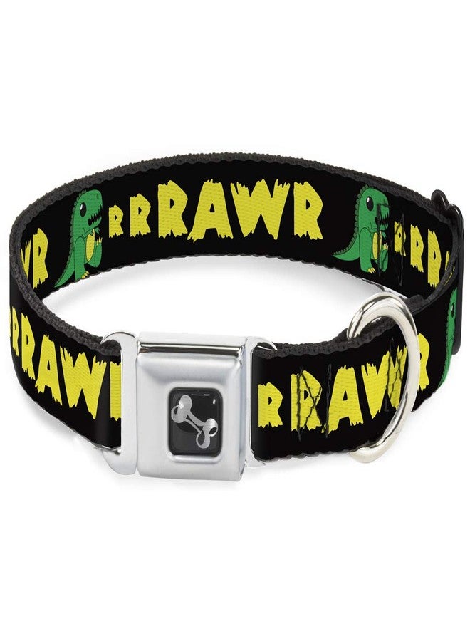 Buckle Down Buckle-Down Dog Collar Seatbelt Buckle Rrrawr Dinosaur Black Green Yellow, Multicolor, 1.5" Wide - Fits 13-18" Neck - Small (DC-W31825-WS) - Image 1