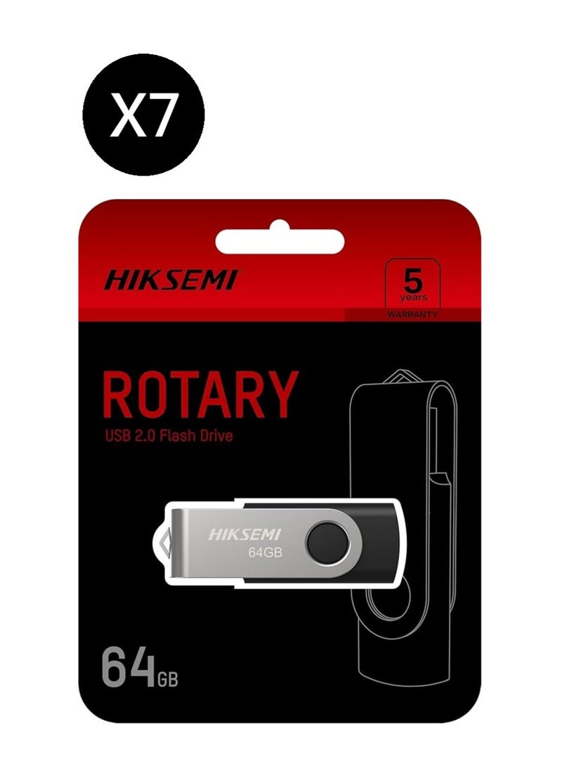 HIKSEMI Bundle Of 7 64GB USB 2.0 Spinning Pen Drive, Silver/Black | HS-USB-M200S 64G |