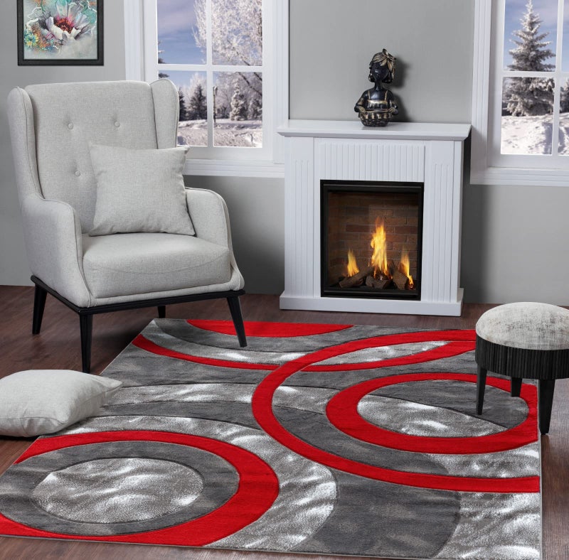 GLORY RUGS Area Rug Modern 8x10 Light red Circles Geometry Soft Hand Carved Contemporary Floor Carpet Fluffy Texture for Indoor Living Dining Room and Bedroom Area