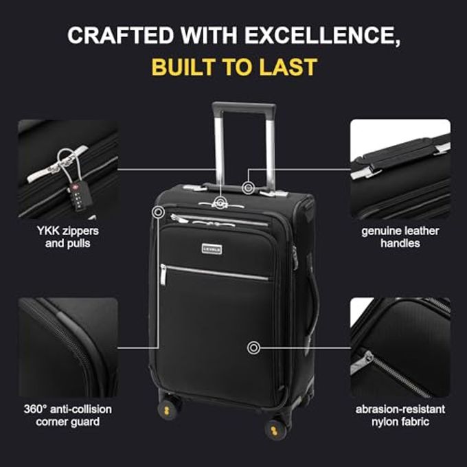Level8 Carry On Luggage With Compartment, 20 Inch Softside Expandable Travel Rolling Suitcase With Spinner Wheels, Tsa Locks, Men And Women, Black - Image 3