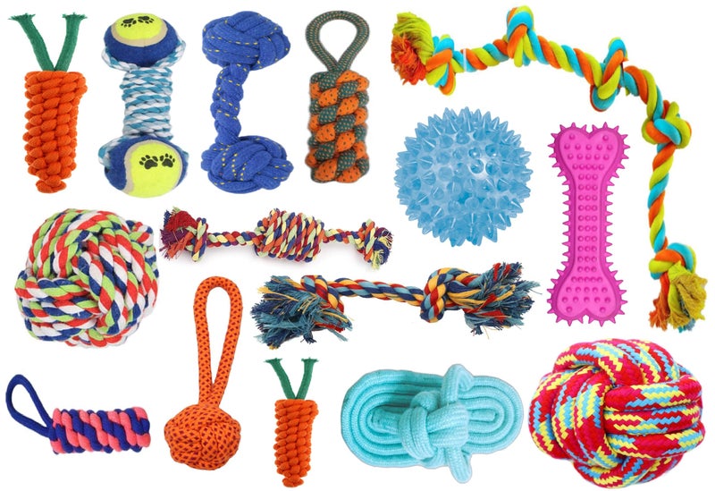Agirav Tail Dog Toys + Dog Chew Toys + Puppy Teething Toys + Rope Dog Toy + Dog Toys for Small to Medium Dog Toys + Dog Toy Pack + Tug Toy + Dog Toy Set + Washable Cotton Rope for Dogs (PACK OF 15PCS) - Image 1