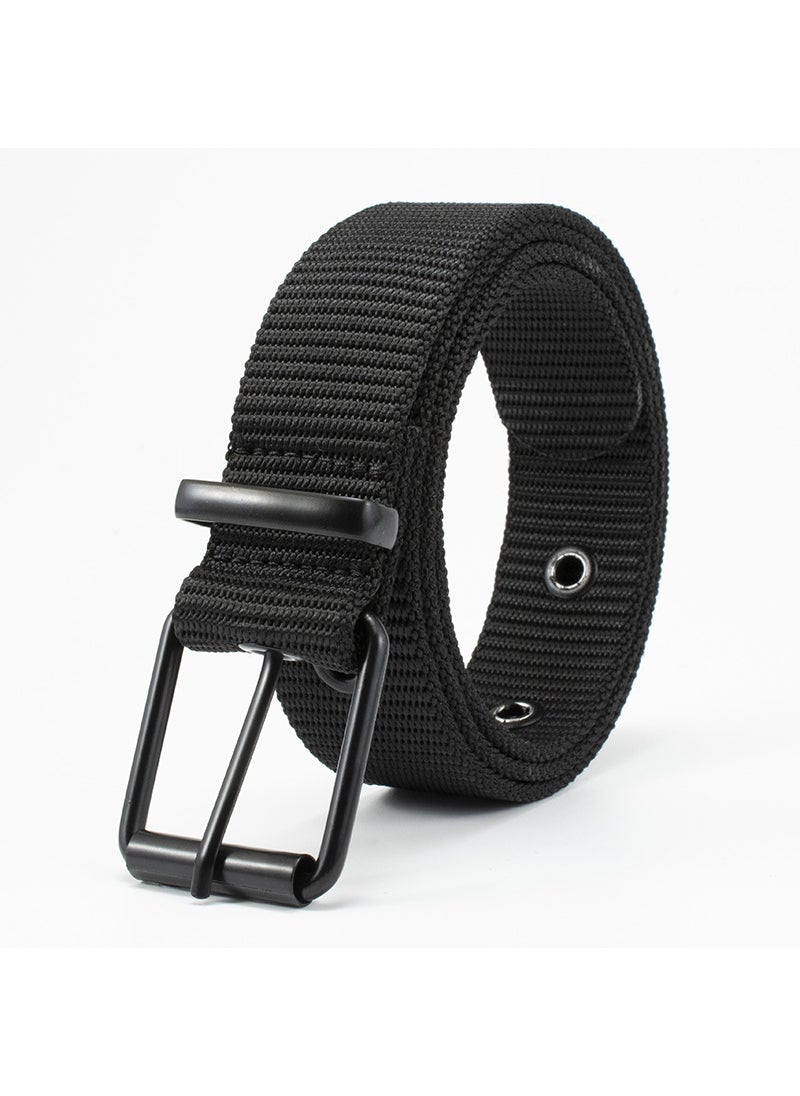 Generic - Factory Direct rectangular outdoor boys sports belt pin buckle nylon wholesale belt round tail in stock supply Black Black - Image 1