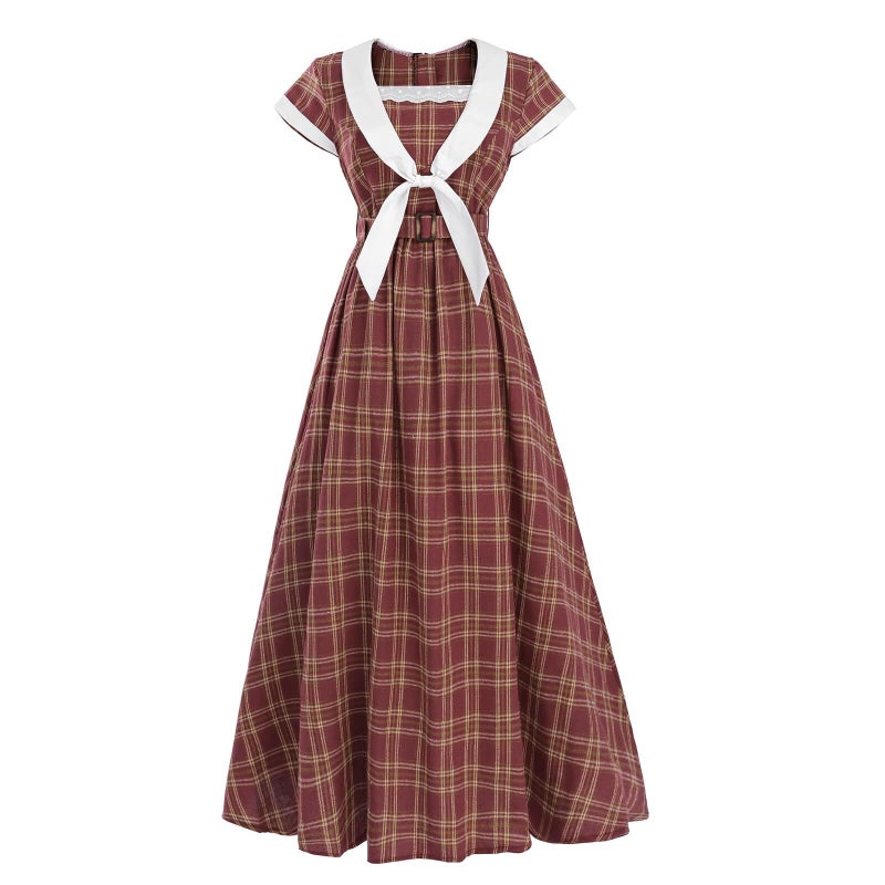 Nuoqi Women 1950s Dresses Vintage Christmas Plaid Dress Cap Sleeve 1950s Retro Outfit, Red Plaid, XL - Image 1