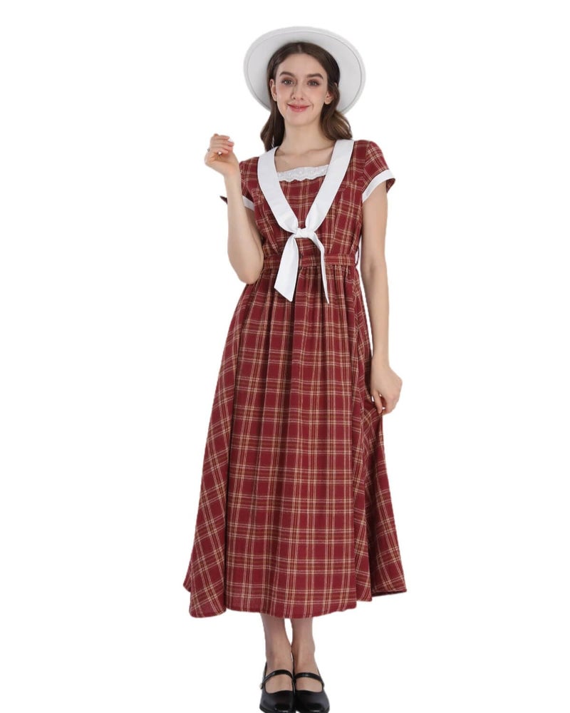 Nuoqi Women 1950s Dresses Vintage Christmas Plaid Dress Cap Sleeve 1950s Retro Outfit, Red Plaid, XL - Image 3
