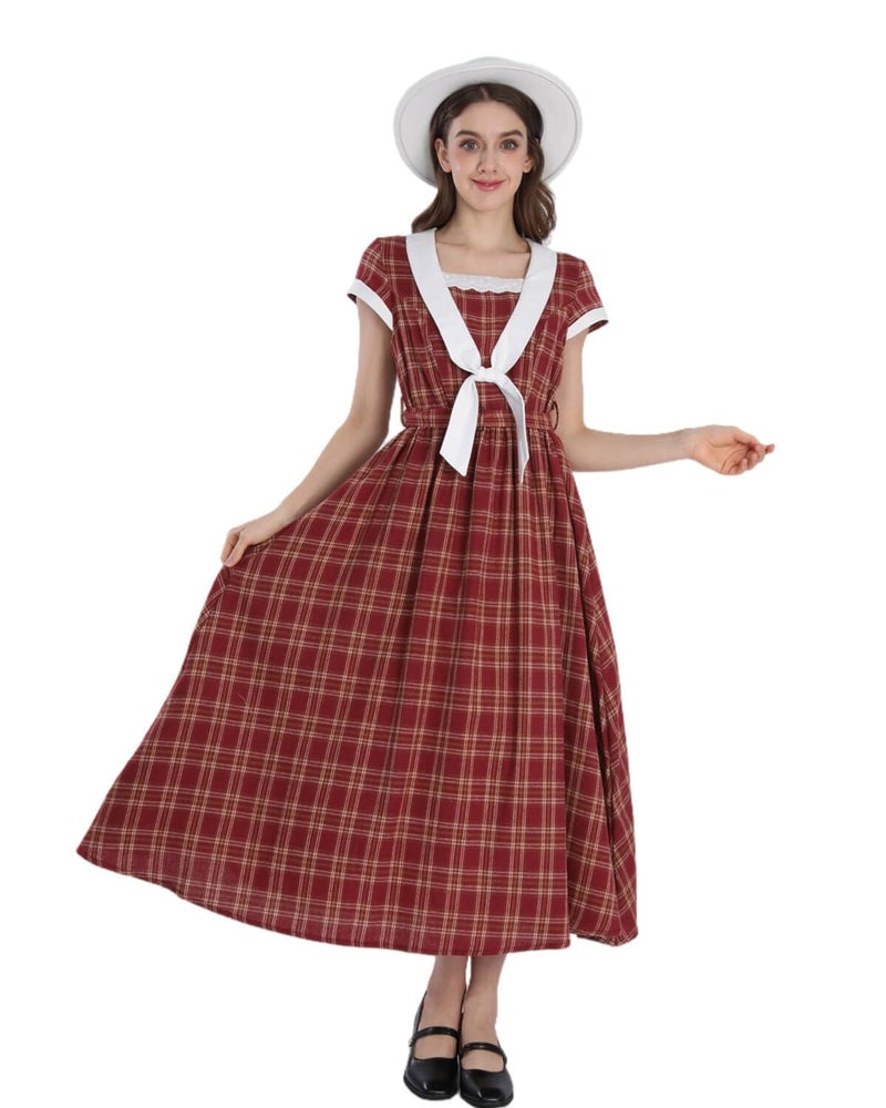 Nuoqi Women 1950s Dresses Vintage Christmas Plaid Dress Cap Sleeve 1950s Retro Outfit, Red Plaid, XL - Image 2