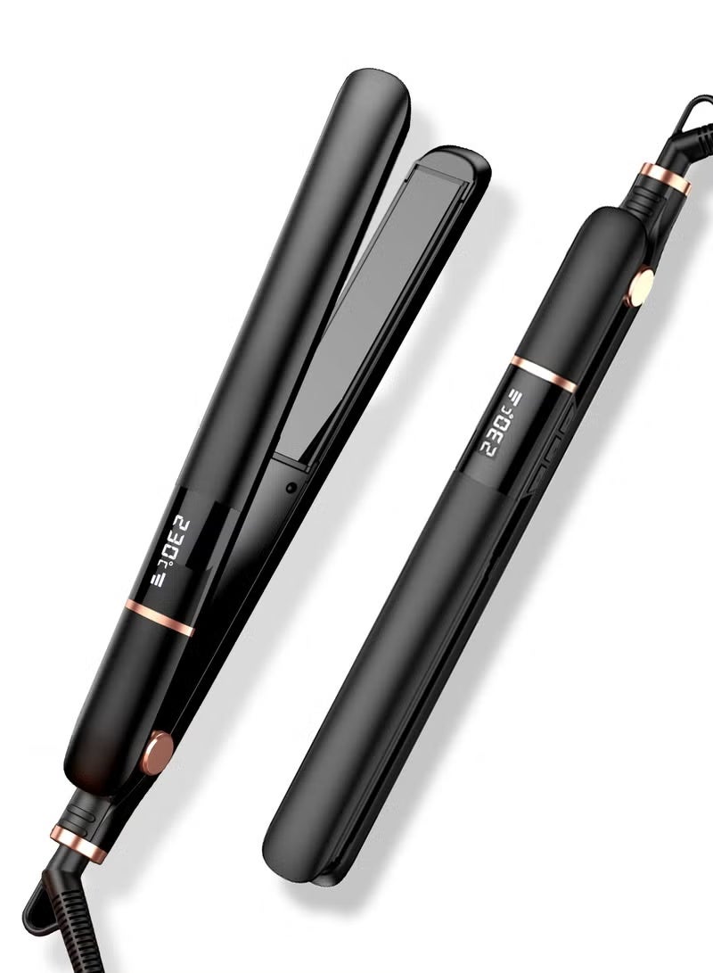 ZONBON Ceramic Hair Straightener, 2 in 1 Hair Straightener and Curler, Professional Hair Iron with 5 Heat Settings Up to 450℉/230℃, Dual Voltage Travel Flat Iron / Hair State Machine for Smooth Glide/Straighten Hair/Curl/Wave, Black - Image 1
