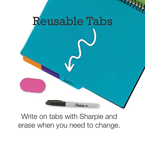 Samsill 10 Pocket Spiral Project Folder Organizer with 5 Dividers, Zipper Pouch, Customizable Front Cover, Erasable Write On Tabs in Fashion Colors, Plastic Folders with Pockets, 2 Pack - Image 4