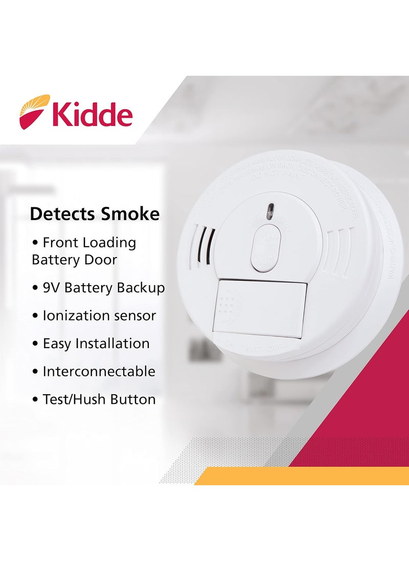 Kidde Kidde Smoke Detector Hardwired Smoke Alarm with Battery Backup FrontLoad Battery Door TestSilence Button Pack of 4 White  - Image 3