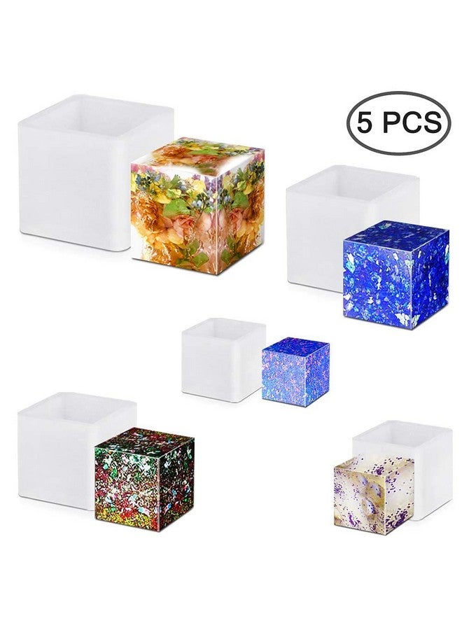 KIRA Box Square Resin Mold Silicone Mould: 5PCS Cube Resin Mould 5 Differet Sizes Art DIY Jewelry Keychain Making Kit Candle Box Decorative Craft Epoxy Casting Mould Set-(3) - Image 2