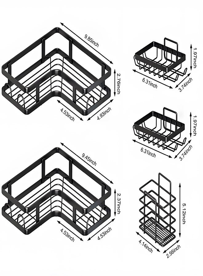 HOOPZOZA 5PCS  Corner Shower Caddy with Soap Holder and Toothbrush Holder and 16 Hooks Adhesive Shower Organizer  Bathroom Organizer Shower Rack  Bathroom Shower Storage Shelf Rustproof Stainless Steel Shelf for Kitchen Home Decor Bath - Image 3