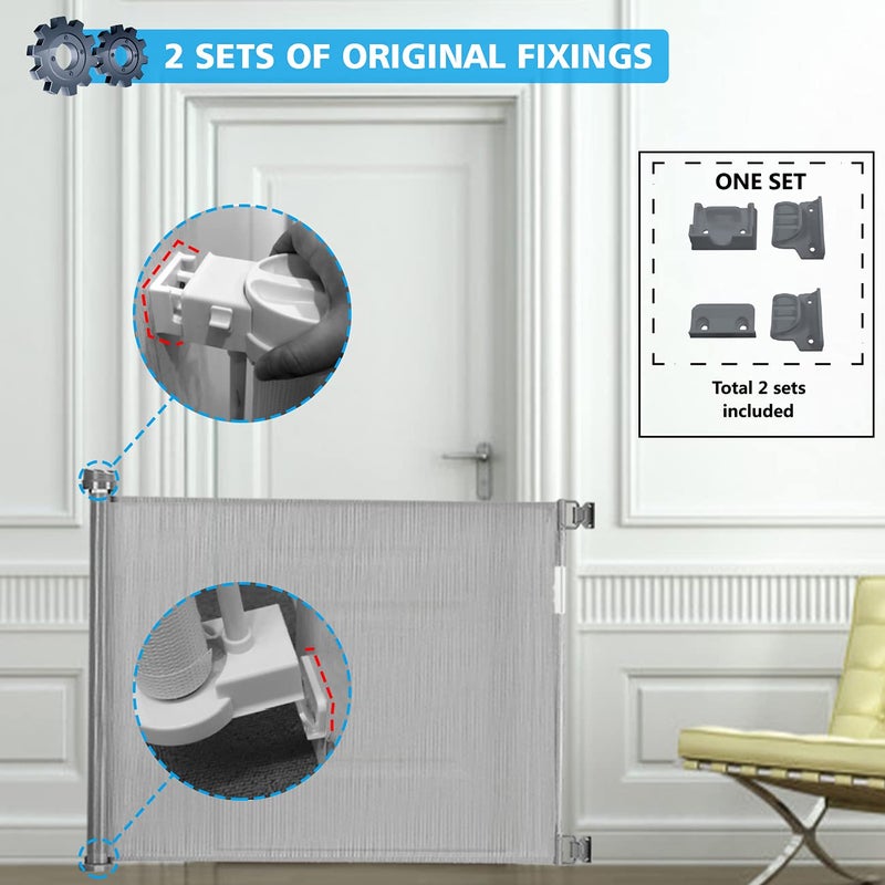 Double Elite Original Fittings Pack of Retractable Stair Gate, Retractable Gate Standard Accessories with Skirting Board Spacers, Complete Spare Parts Replacements of Baby Safety/Pet Dog Gate , Grey - Image 2