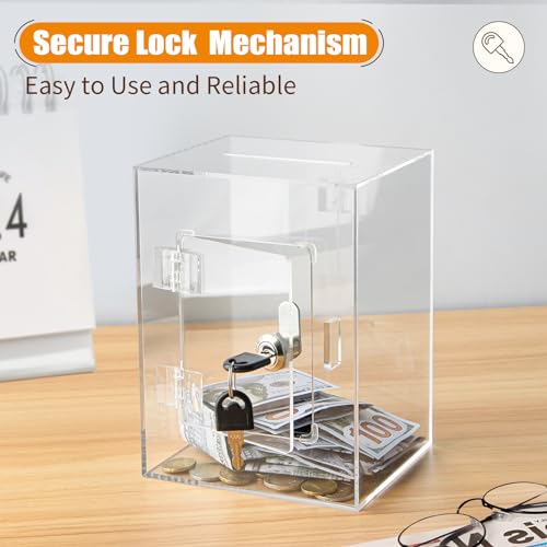 Hicocool Clear Piggy Bank with Lock, Acrylic Piggy Bank with Key for Adults Kids Openable, Reusable Money Saving Box for Birthday (Clear) - Image 2