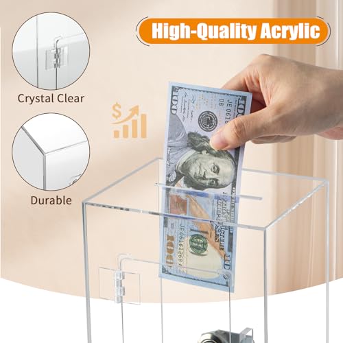 Hicocool Clear Piggy Bank with Lock, Acrylic Piggy Bank with Key for Adults Kids Openable, Reusable Money Saving Box for Birthday (Clear) - Image 4