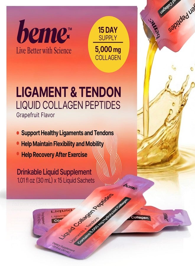 BeMe Liquid Collagen Peptides - Tendon & Ligament Supplements for Injury Prevention & Tissue Repair. Liquid Shots with TENDOFORTE for Active Recovery, Gym Performance Athletes - 15 Grapefruit Sachets - Image 1