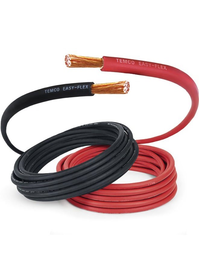 TEMCo Industrial كابل لحام TEMCo 2 قياس AWG 25 قدم أسود + 25 قدم أحمر مرن مصنوع من النحاس النقي في الولايات المتحدة الأمريكية - للاستخدام الثقيل في الطاقة الشمسية، العاكس، السيارة، RV، الشاحنة - Image 1