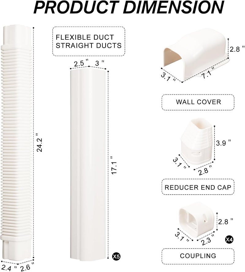 BEWAVE مجموعة غطاء خط أنابيب مصغرة 3" بطول 10 أقدام، غطاء أنابيب PVC زخرفي لمكيفات الهواء المنفصلة ومضخات الحرارة - Image 2