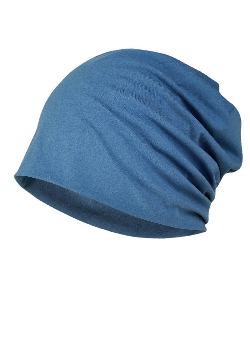 Infinity Scarf Headwear Cap Solid Color Beanie Hat Dark Blue 