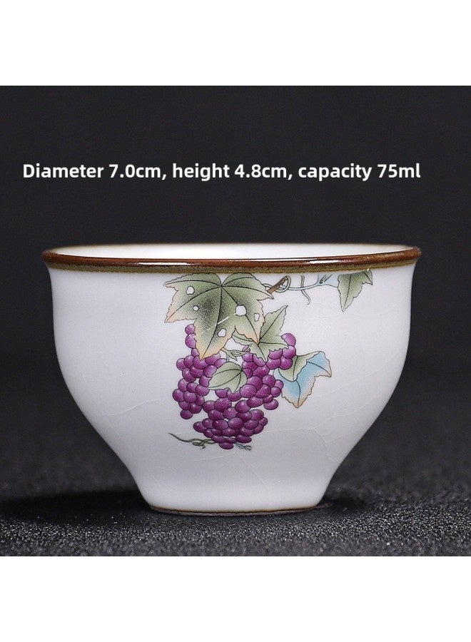 Ru Kiln Teacup Master Cup Individual Single Cup Open Piece Ice Flower Glaze Ceramic Tea Tasting Cup Kung Fu Tea Set Tea Bowl Gift Box-Color:Ru Kiln Moon White Bell Cup-grape Collection And Purchase To Get A Tea Towel-Capacity:Other - Image 1