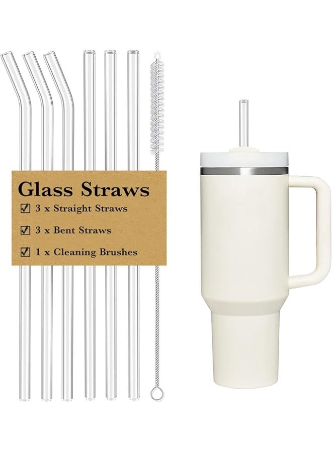 PROMASS Replacement Straw Compatible with Stanley 40 oz Tumbler Straws, 6 Pcs Reusable Straws with Cleaning Brush, Long Glass Straw for Stanley Accessories, Clear - Image 1