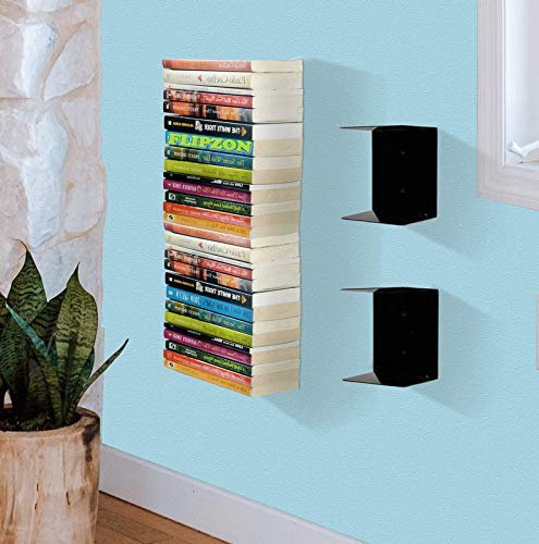 Go Hooked Heavy Duty Metal Wall Mounted Book Shelves for Study Room, Living Room and Bedrooms (2 Pcs) (Black) - Image 1